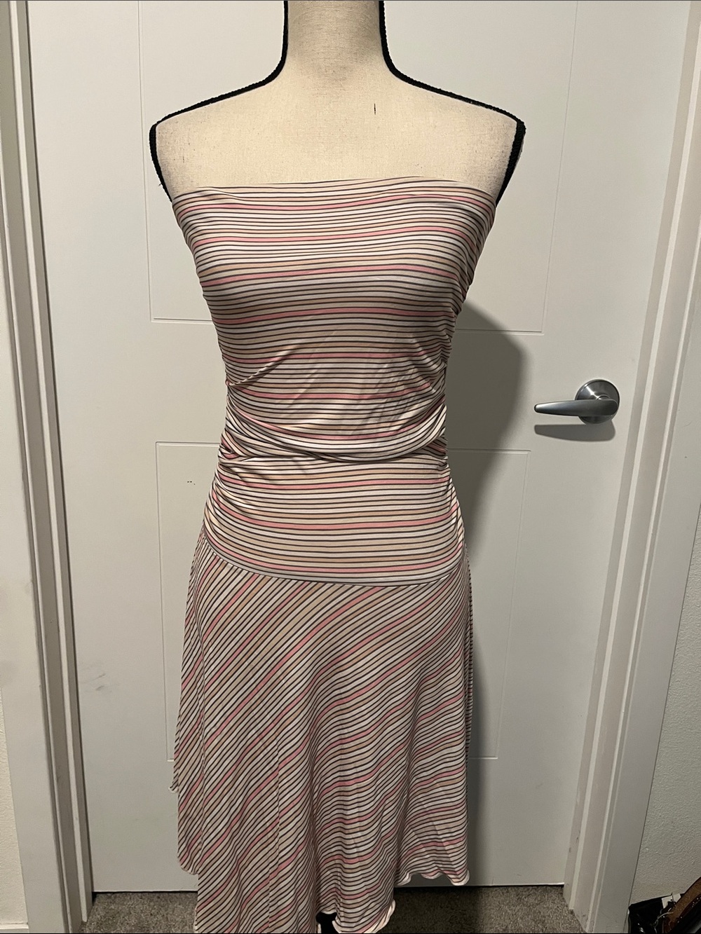 Y2K Ruby Striped Design Strapless Asymmetrical Dress Whimsical Fairy 2000’s